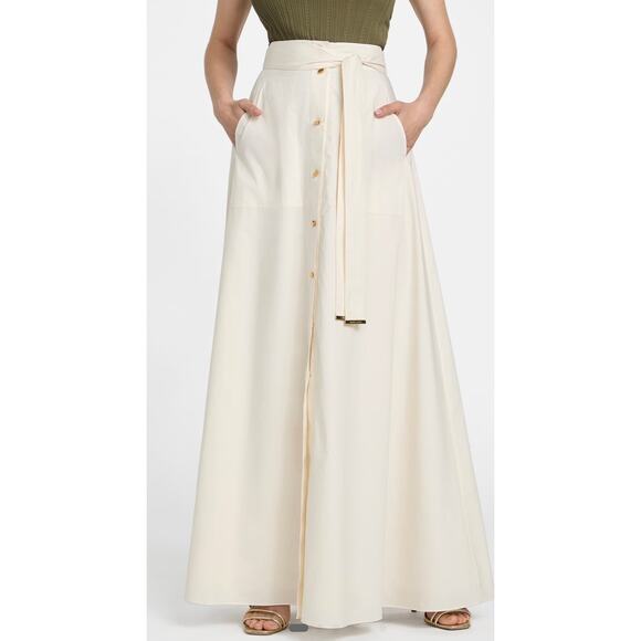 Marciano By Guess Pat Belted Maxi Skirt Off-White Long Gold Buttons US 2 IT 38 - Picture 2 of 11